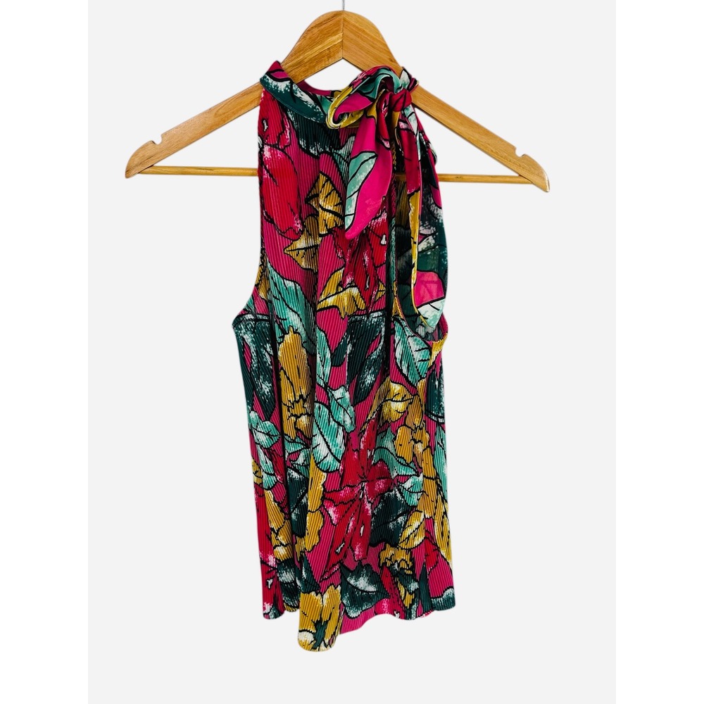 Maeve by Anthropologie Pleated Halter Neck Tropical Floral Top Medium‎